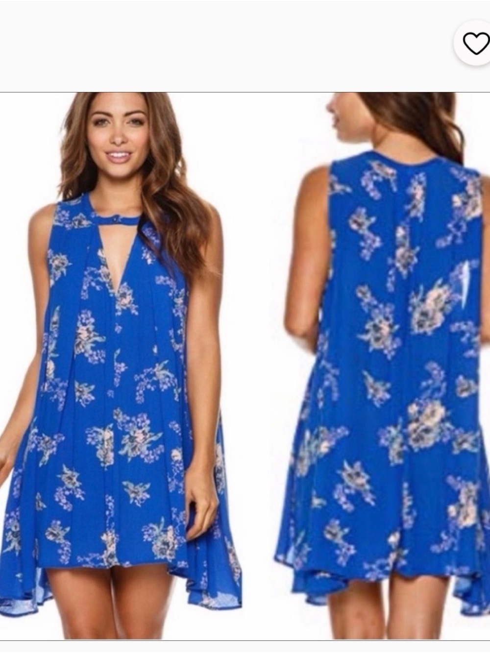 Free People Royal Blue Floral Keyhole Swing Dress